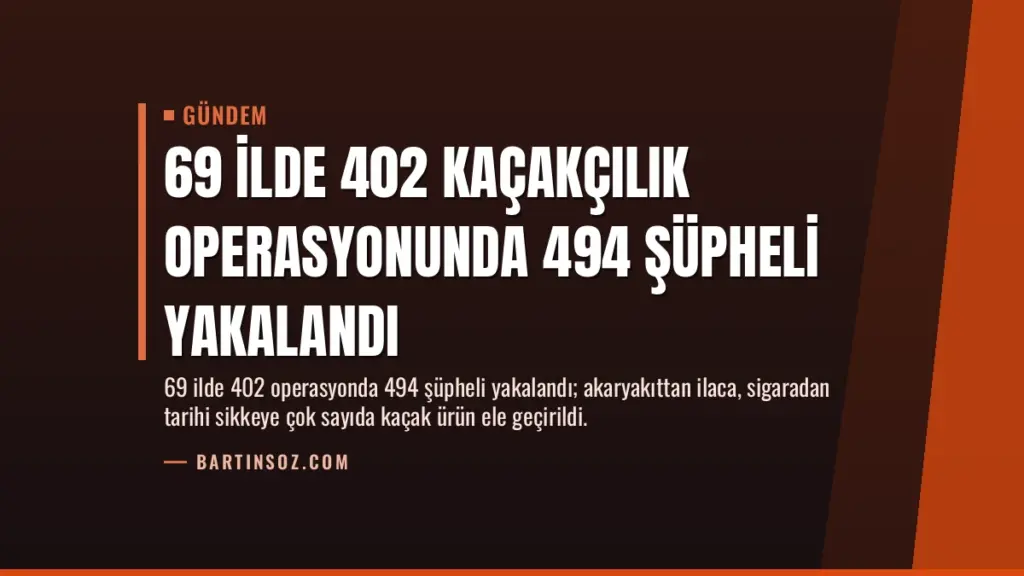 69 İlde 402 Kaçakçılık Operasyonunda 494 Şüpheli Yakalandı